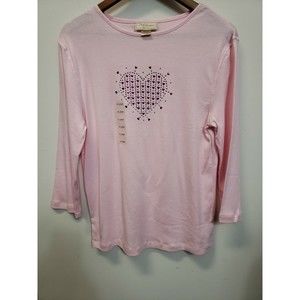 M & C Sportswear Women’s 3/4 Sleeve Pink Heart Top Blouse XL Pullover new